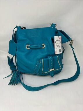 Lancel Logoon Blue/Green Leather Bucket Bag